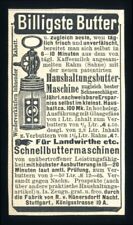 Alte Werbung Reklame 1899 Buttermaschine Fabrik R. v. Hünersdorff Stuttgart