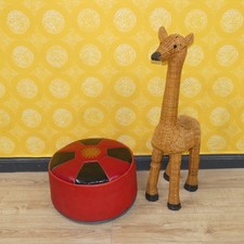 SEVENTIES 70er Jahre Pouf Hocker Sitzkissen schwarz/rot Lederhocker Kunstleder