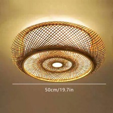 50cm Deckenlampe Lampe Rund Bambus Rattan Schlafzimmer Wohnzimmer Deckenleuchte