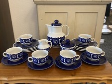 ORG DDR KAFFEESERVICE TASSE TELLER KANNE VEB COLDITZ BLAU WEISS RETRO STYLE TOP