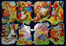 Glanzbilder, Oblaten,  Bogen Nr. 98-57  "Krüger" niedliche Tiere Freunde Vintage