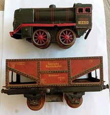 ⚠️? KRAUS Dampflokomotive + Güterwagen,z. Aufziehen,Spur 0,ALTES Blechspielzeug