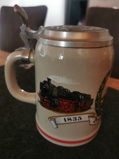 Bierkrug mit Zinndeckel 150 Jahre Deutsche Eisenbahnen