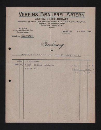 Artern rechnung 1924 - artern,,