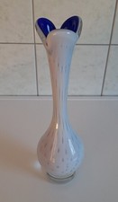 Vintage glasvase weiß blau - vintage-glasvase, weiß-blau