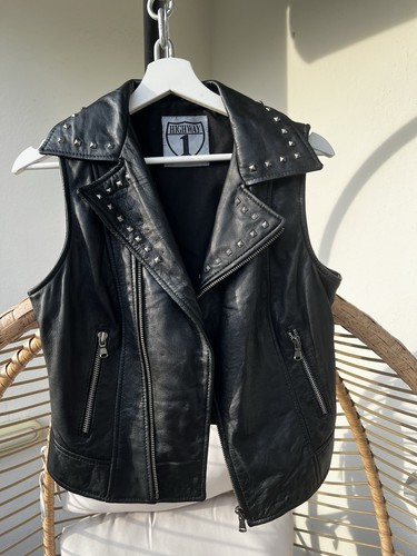 Damen leder motorrad weste - leder,