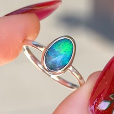 Australian Opal Silver Ring, Free Sizing, Mintabie Opal Doublet Ring