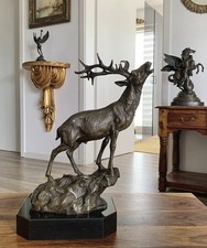 Bronzefigur Hirsch mit Geweih Bronze Reh Skulptur Figur Tierfigur Statue Kunst