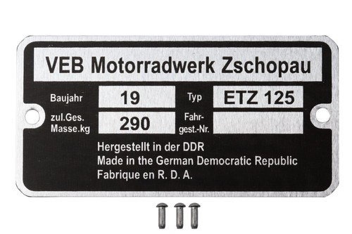 Typenschild für etz 125 - für, mz