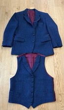 Harris Tweed Sakko Jackett 50  2-Knopf Lederknopf + Harris-Tweed-Weste Herren