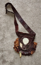 Vintage Leder Jagdtasche Beintasche Gürteltasche Larp Kuhfell Fransen Hornzahn