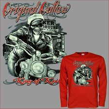 Biker Rocker longsleeve Motorrad Skull Motiv T-Shirt bedruckt *4063 LS rot