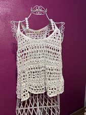 Hollister Tanktop Top Shirt Lochmuster Netz Oberteil Weiß L