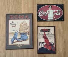 3 Blechschilder - Coca Cola, Vespa Roma, Fiat 509