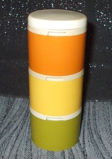 Tupperware-Gewürzturm-3 Gewürzstreuer-Stapelset-4Deckel-Grün/Orange/Gelb-Vintage