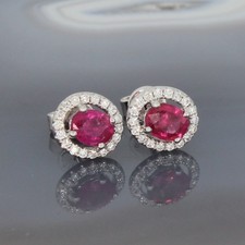 SALE! Wert 1090 € Brillant Rubin Ohrringe 750 18 Karat Weiß Gold