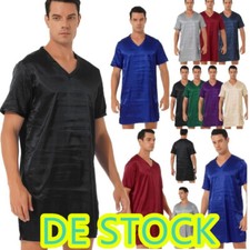 DE~Herren Satin Nachthemd Kurzarm Pyjama Oberteil Schlafshirt Nachtwäsche Shirt