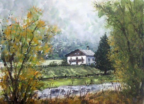 Landschaftsaquarell haus in - landschaftsaquarell, "haus