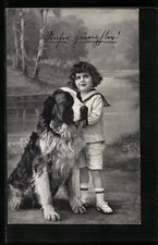 Knabe im Matrosenanzug mit Bernhardiner, Ansichtskarte 