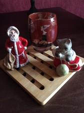 Goebel, Weihnachten, Teelichthalter, Katze im Nikolausstiefel, Weihnachtsmann