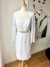 Brautkleid Hochzeitskleid mit Gürtel langarm Spitze weiß 38/40 dehnbar