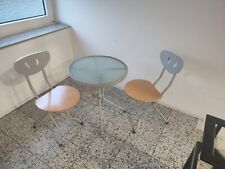 Tischgruppe, Tisch 2 Klappstühle Holz, Silber Metall Glas 60cm DM