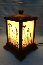 Alte Deko Tisch Lampe Holz Glas mit Blumen Deko Vintage