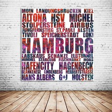 Hamburg LEINWAND Druck + Wandbild von HH in 100x100 cm + inkl. XXL Galerierahmen