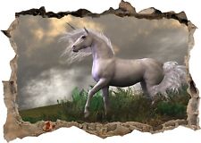 Einhorn Märchen Fantasie Wald 3D zertrümmerte Wandansicht Aufkleber Poster Kunst Z17
