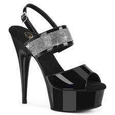DELIGHT-639 Pleaser High Heels Slingback Plateausandaletten Strass schwarz Lack