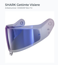 Shark VZ40045PBLU Visier Motorradhelm Iridium Blue Einheitsgröße EU