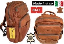 Unisex XL ECHTES LEDER Braun Rucksack Umhängetasche Unitasche Leather Backpack