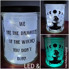 Hexe Spruch Beleuchtung Deko Leuchtglas LED Nacht Halloween Geschenk Gothic  