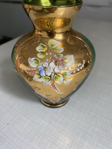 Böhmische glasvase grün gold - glasvase, grün-gold
