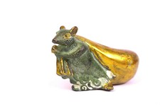 Ratte Geldsack Beutel Skulptur Glück China Feng Shui Glück Vintage golden Kupfer