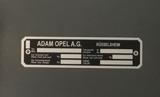 Typenschild GM Opel Rüsselsheim Fabrikschild Datenschild Daten Platte Typ Modell