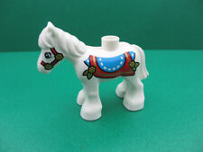 Lego 1x  Duplo Pferd Pony weiß mit Satteldecke und Zaumzeug (160923A)