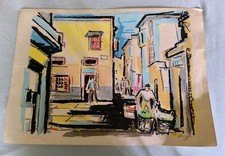 Abstrakte Komposition, Mischtechnik, Expressionismus Stadt Innenansicht Signiert