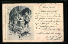 Künstler-AK Fritz Reiss, Meggendorfer Blätter Nr. 501: Am Brunnen beim Wasser h 