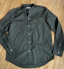 Pier One Herren Hemd - Gr. M - Stehkragenhemd in oliv -