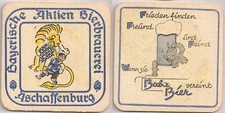 Aktien Brauerei Aschaffenburg - uralter Bierdeckel /Bierfilz "Friede finden...."