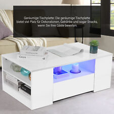 Couchtisch Wohnzimmertisch Sofatisch mit LED Beleuchtung und 2 Schubladen Weiß