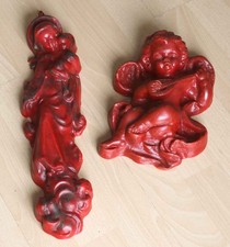 2 Wand-Skulpturen aus Wachs Jungfrau MARIA & JESUS Kind 40,5 cm + ENGEL 24,5 cm