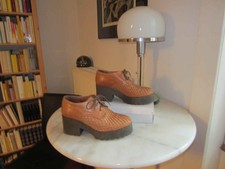 DYSFUNCTIONAL Plateau-Schnür-Pumps 37-38 hell-braun Flecht-Leder Herbst-Schuhe