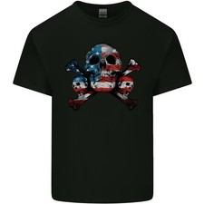 Schädel USA Flagge Amerika Biker Motorrad Herren Leichtes Baumwoll T-Shirt