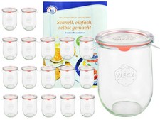 18 Weck Gläser 1062ml Tulpenglas 1L Sturzglas Deckel Gummi Klammer Einmachglas