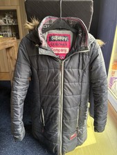 Superdry Damenmantel Winter Gr Xl Blau mit Kapuze Mit Fell