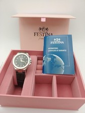 FESTINA Damenuhr F20701/5 Mademoiselle Grau Edelstahlgehäuse Schwarzes Leder