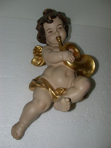 Holzengel engel mit horn 36cm - mit,
