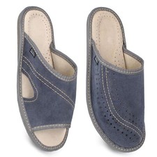 Hausschuhe Herren Leder blau Pantoletten offen Velours Gr. 40-46 Latschen Warcop